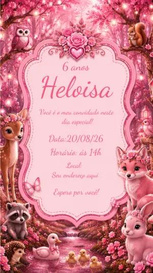 Convite Aniversário Bosque Encantado Rosa para Editar