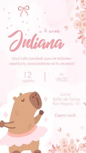Convite Animado Aniversário Capivara Bailarina para Editar