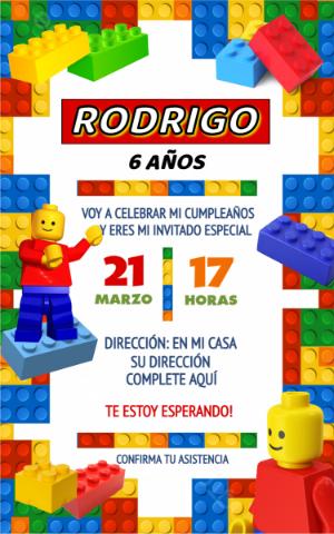 Invitación de Cumpleaños Lego para Editar