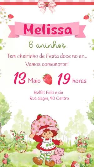Convite Aniversário Moranguinho para Editar Online