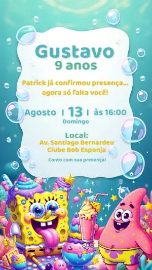 Convite Aniversário Bob Esponja e Patrick para Editar Online