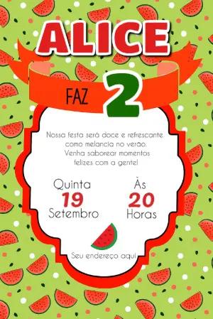 Convite de Aniversário Tema Melancia para Editar Online