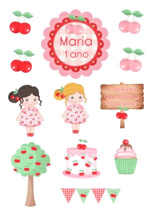 Toppers e Elementos Festa Cerejinha para Editar Online