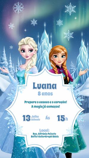 Convite Aniversário Frozen com Elsa e Anna para Editar Online