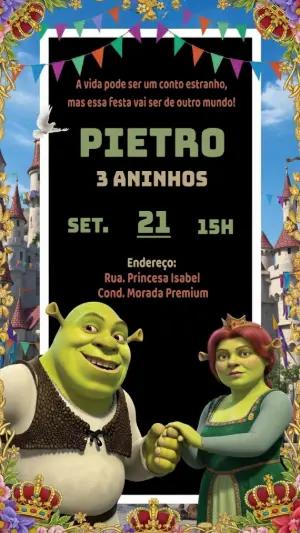 Convite de Aniversário Shrek com Personagens para Editar Online
