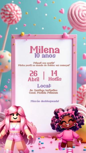 Convite Aniversário Roblox Menina Candy para Editar Online