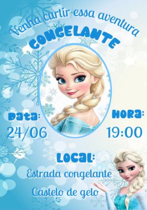 Convite de Aniversário Frozen com Elsa para Editar Online