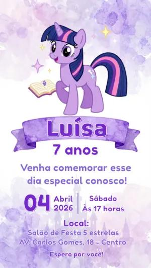 Convite de Aniversário My Little Pony Roxo para Editar