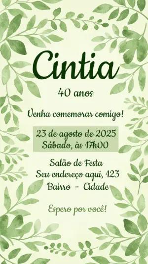 Convite Aniversário Botânico com Folhas para Editar