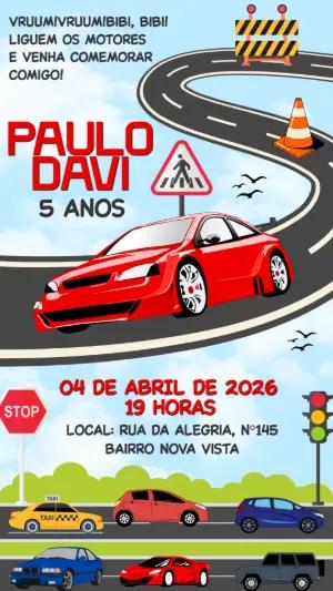Convite de Aniversário Carros e Trânsito Modelo Editável