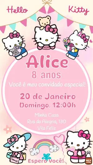 Convite de Aniversário Hello Kitty Rosa para Editar Online