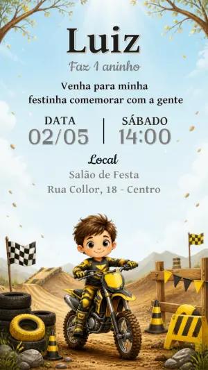Convite de Aniversário Motocross para Editar