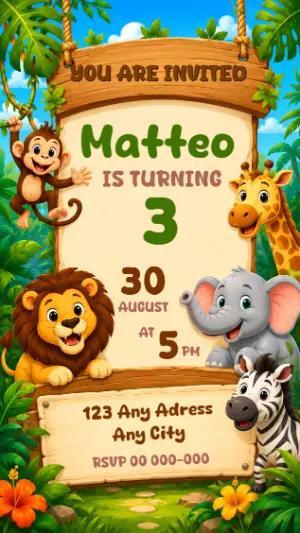 Jungle Animals Birthday Invitation | Editable Digital Template