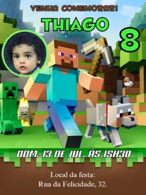 Convite de Aniversário Minecraft com Foto para Editar Online