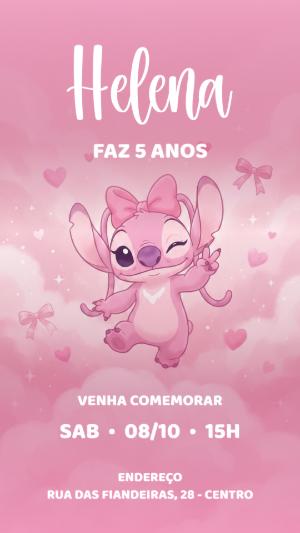 Convite de Aniversário Angel (Stitch Rosa) Editável