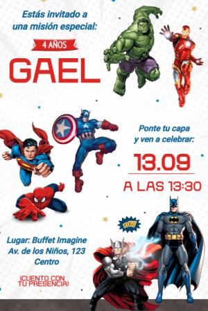 Invitación de Cumpleaños de Superhéroes para Editar Online
