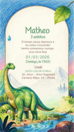Convite Digital Aniversário Infantil Tema Dinossauro Editável