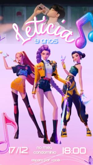 Convite Animado Aniversário Guerreiras K-pop para Editar Online
