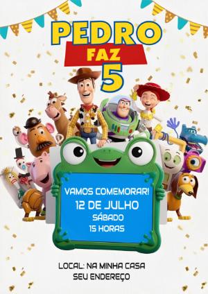 Convite de Aniversário Toy Story Colorido para Editar