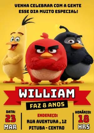 Convite Digital Aniversário Infantil Angry Birds Editável