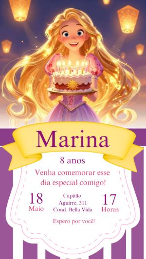 Convite de Aniversário Rapunzel Mágico para Editar