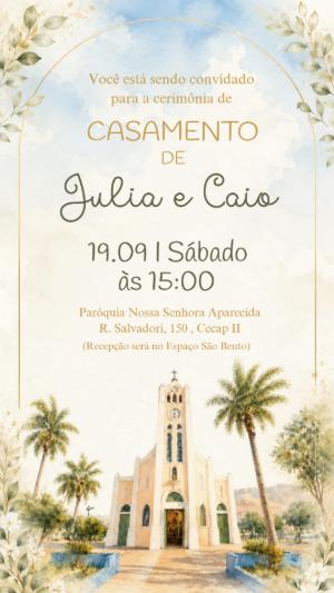 Convite de Casamento Aquarela com Igreja para Editar