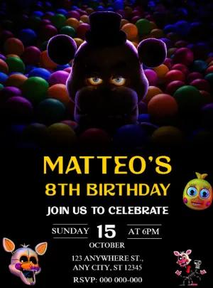Five Nights at Freddy's Birthday Invitation Editable Template