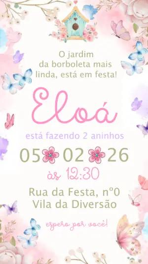 Convite Aniversário Jardim das Borboletas Aquarela Editável