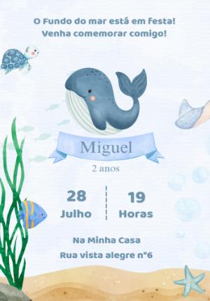 Convite Aniversário Fundo do Mar com Baleia para Editar Online