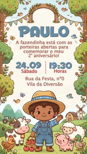 Convite de Aniversário Fazendinha Menino Fofo Editável