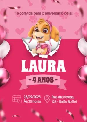 Convite Aniversário Patrulha Canina Skye para Editar Online