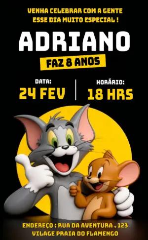 Convite de Aniversário Tom e Jerry Moderno para Editar