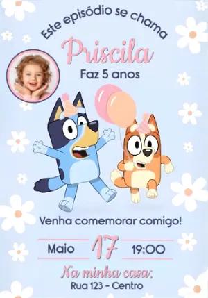 Convite de Aniversário Bluey e Bingo com Foto para Editar