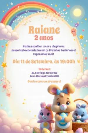 Convite de Aniversário Ursinhos Carinhosos para Editar Online