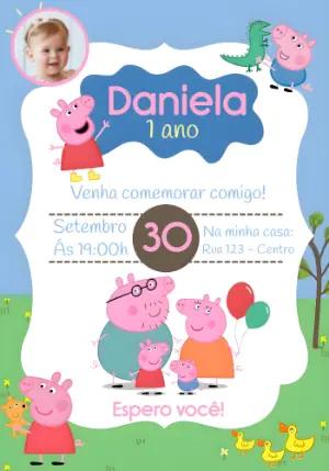 Convite de Aniversário Peppa Pig com Foto para Editar Online