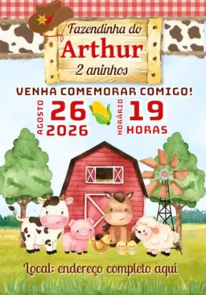 Convite Aniversário Fazendinha com Animais para Editar Online