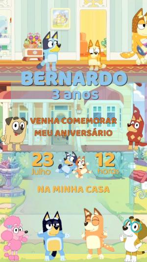 Convite Animado Aniversário Bluey e Bingo para Editar Online