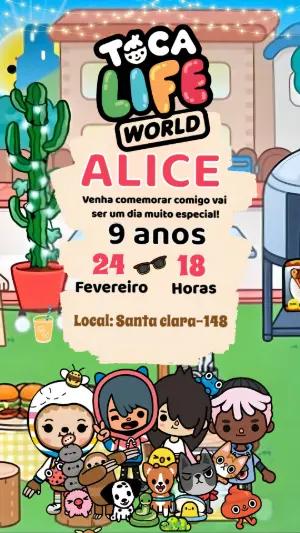 Convite de Aniversário Toca Life World Colorido para Editar