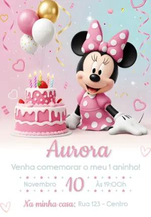 Convite Aniversário Minnie Mouse Rosa para Editar Online