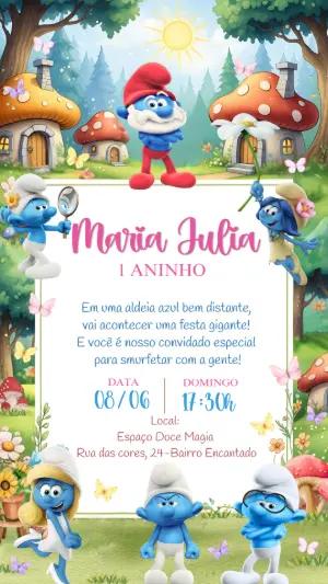 Convite de Aniversário Smurfs Editável Online para Imprimir