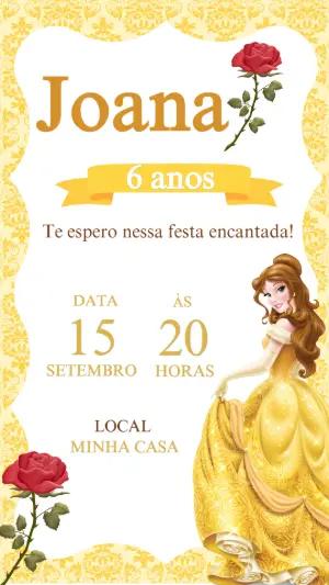 Convite de Aniversário Bela e a Fera Modelo Editável