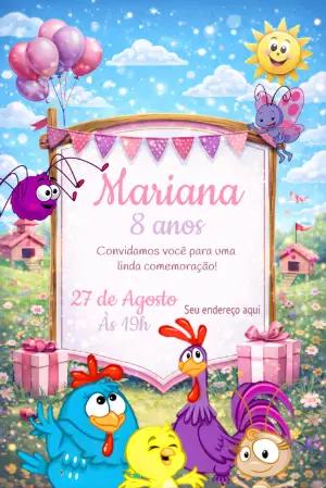 Convite de Aniversário Galinha Pintadinha Colorido para Editar