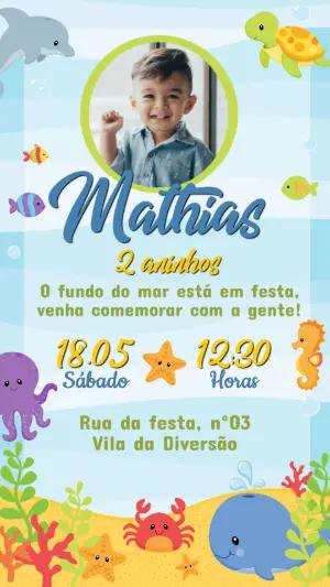 Convite Fundo do Mar com Foto para Aniversário Editável