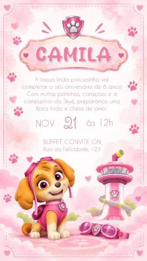 Convite Digital Skye Patrulha Canina Rosa para Editar