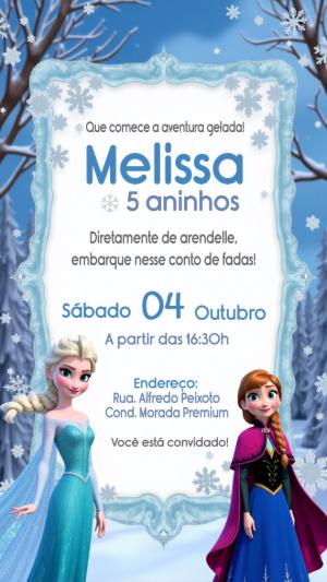 Convite Aniversário Frozen com Elsa e Anna para Editar Online