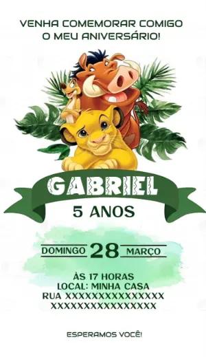 Convite de Aniversário O Rei Leão com Personagens para Editar