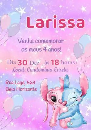 Convite de Aniversário Stitch e Angel Galáxia para Editar
