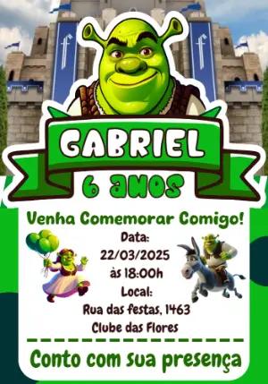 Convite de Aniversário Shrek com Personagens para Editar Online