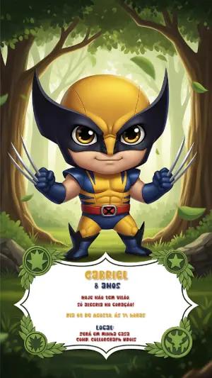 Convite de Aniversário Wolverine Fofo para Editar Online
