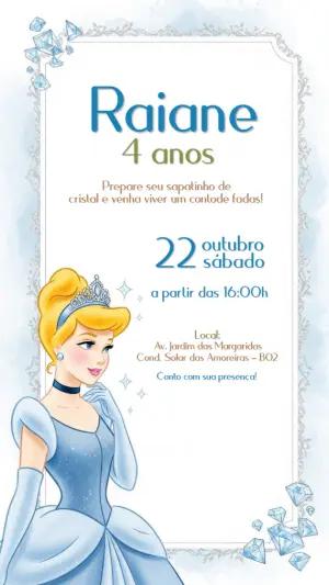 Convite de Aniversário Cinderela para Editar Online